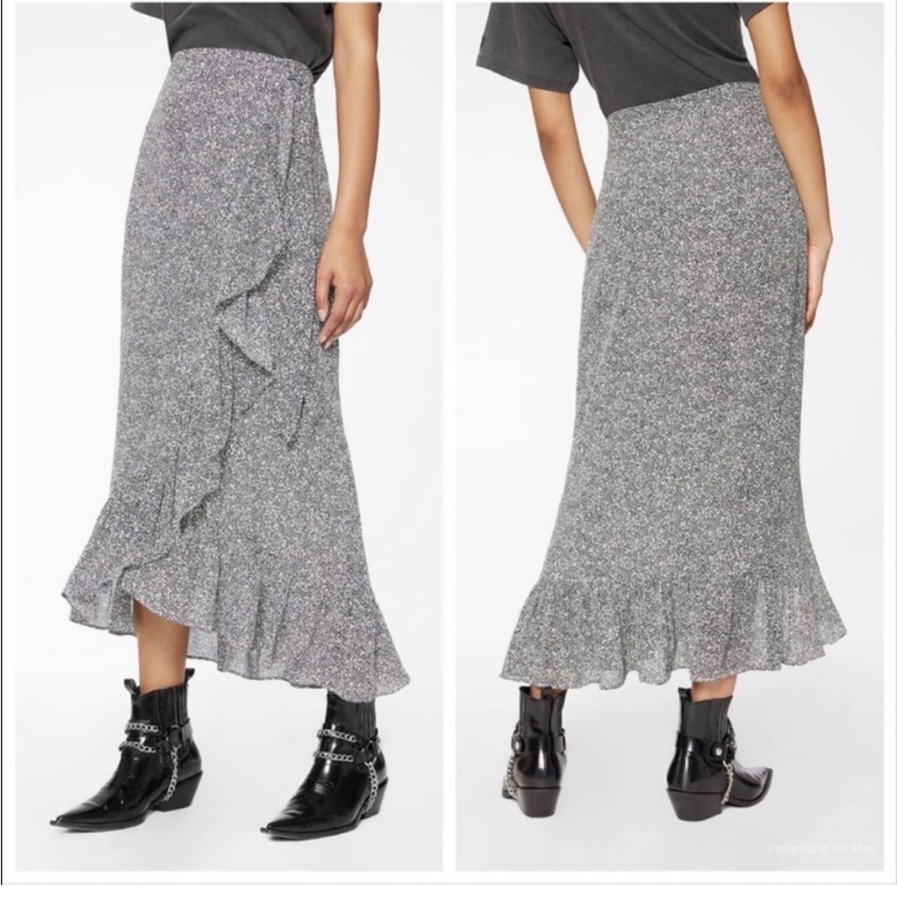 Anine Bing Lucky Wrap Midi Skirt Black White Size XS